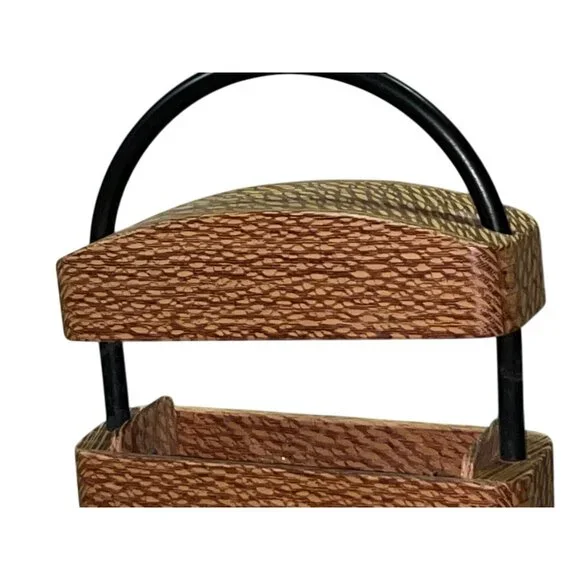 Handmade Wooden Purse Small Box Bag Rubber Handle Artisan Unique Used - Picture 15 of 16